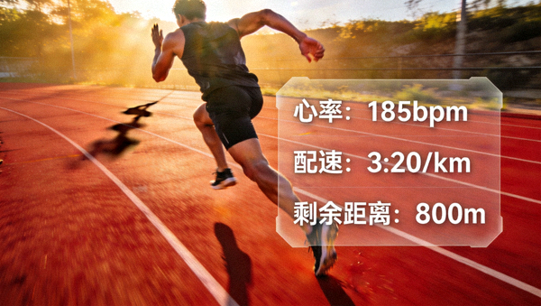 长跑田径运动员在赛道全力冲刺与体能追踪